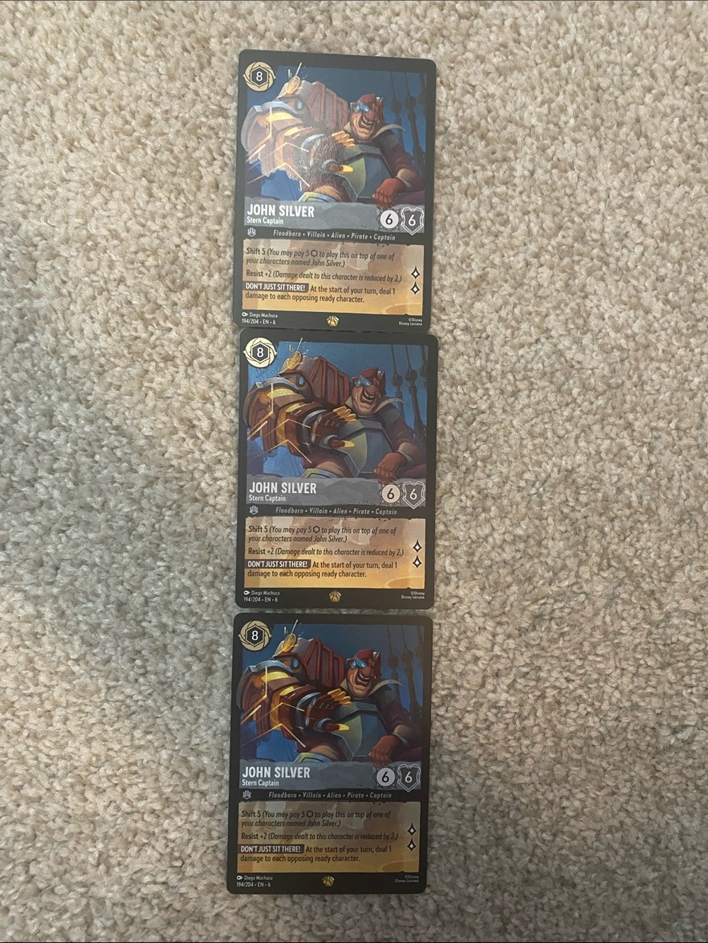 John Silver Stern Captain Disney Lorcana Trading Cards - SET OF 3